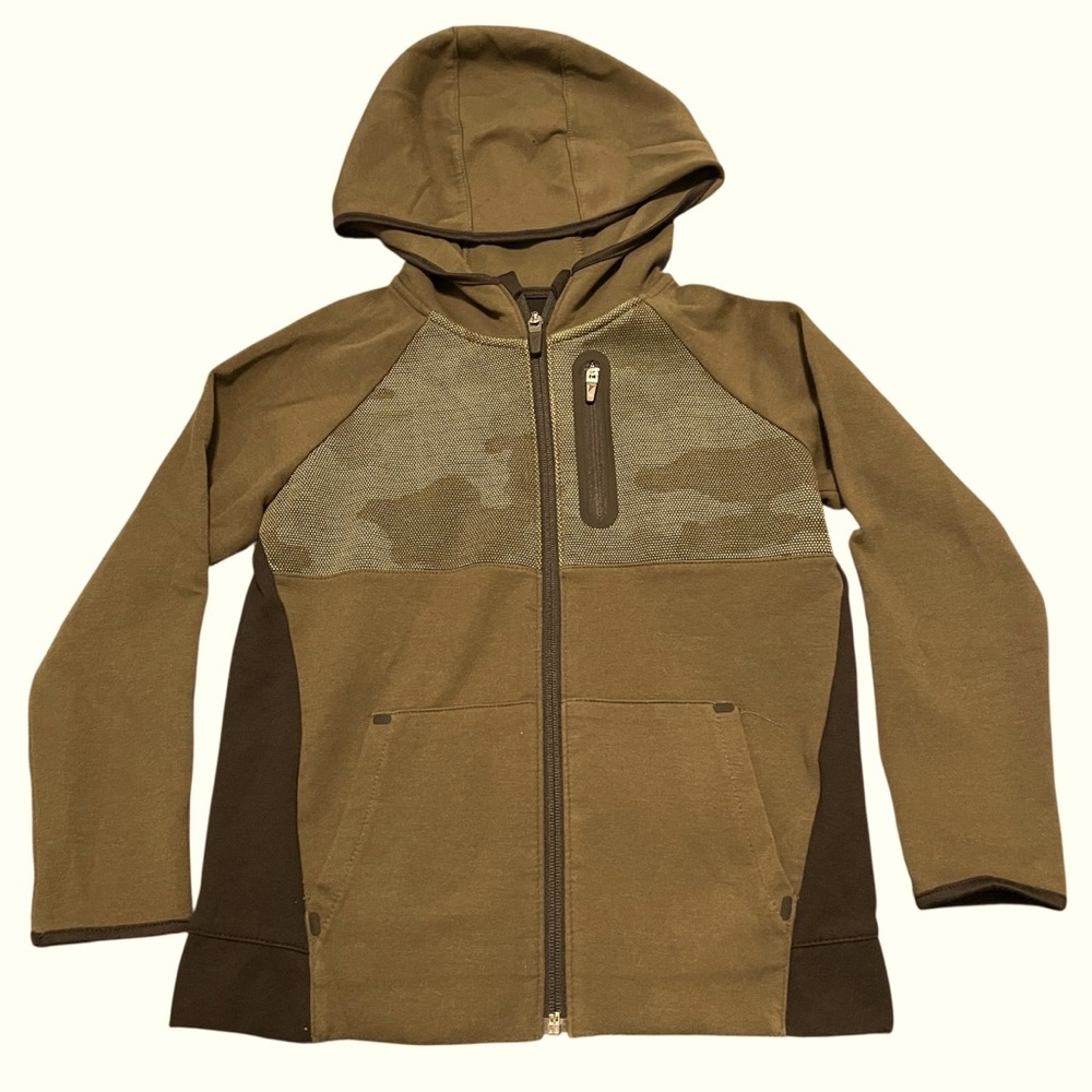 Boys Camo Olive Green Zip Up Hoodie